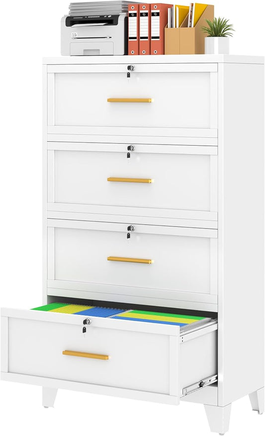 erosoei 4 Drawer File Cabinet with Lock, Metal Lateral File Cabinets for Home Office, Steel Wide Filing Organization Storage Cabinets, Home Office Furniture for Hanging Files Letter/Legal/F4/A4 Size