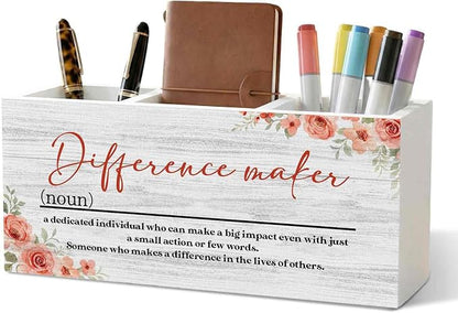 Difference Maker Gift Pencil Pen Holder for Desk Organizer, Thank You Gifts for Teachers Coworkers Boss, Appreciation Gifts Wooden Box Decorations for Home Office Desk Tabletop Decor