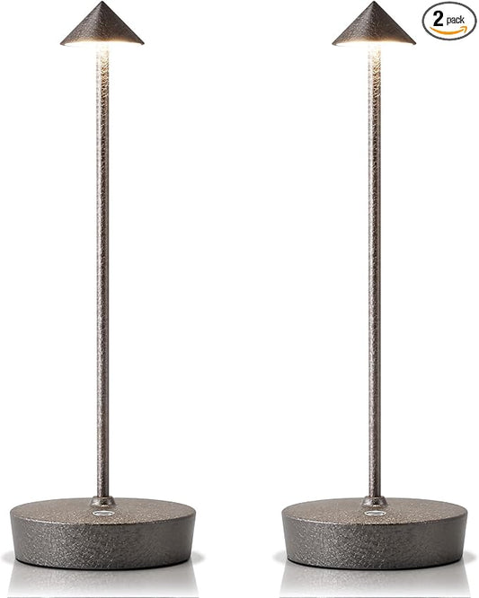 2Pack Rechargeable Cordless Table Lamp, Portable Powered LED Battery 6000mAh Metal USB Desk Lamp, 3 Levels Brightness Light for Restaurants Outdoor (2pack LCE Flower Brown)