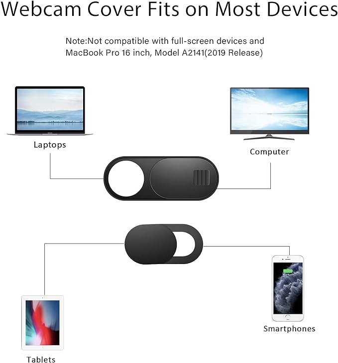 Laptop Camera Cover Slide, Phone Camera Cover Slide, 6 Pack Ultra Thin Webcam Cover Slide for Laptop, Desktop, PC, Tablet, Smartphone, Protect Your Privacy and Security(Black)