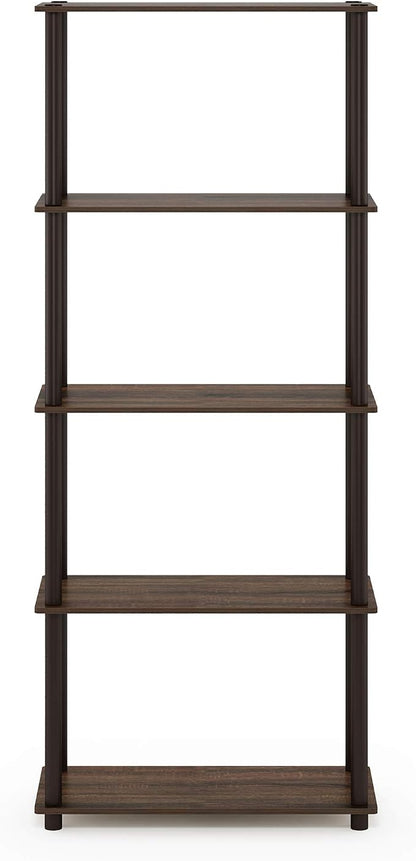 Furinno TURN-N-TUBE Storage Shelves, 5-Tier Book Shelf, Corner Shelf, Toolless Open Shelves, for Organization and Storage, Living Room, Garage, Home Office, Walnut