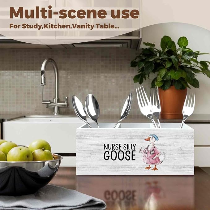 Funny Goose Nurse Office Pencil Pen Holder for Desk Organizer, Nursing Week Gifts, Nurse Appreciation Gifts, Gift for Nurses Female Women Wooden Box Decorations for Office Desk Tabletop Decor