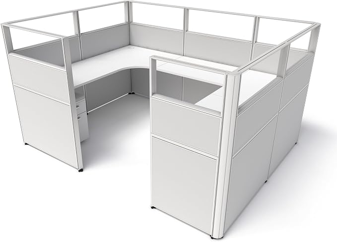 SUNLINE Office Cubicle Kit - Modular Office Furniture Kit with 7 Layout Options, Adjustable Panels and Mobile Storage, Easy-Assembly Desk System for Modern Workspaces - Grey