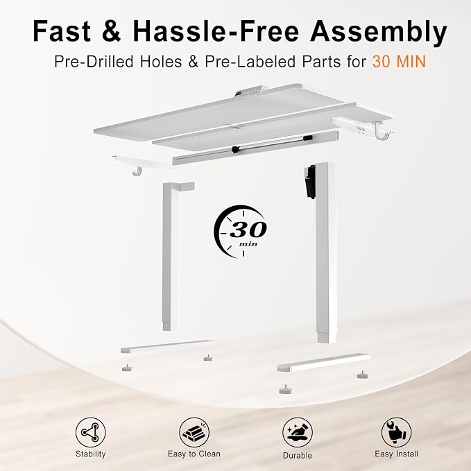 Adjustable Standing Desk, 40x24 Inch Electric Desk with 3 Memory Presets & Child Lock, Quiet Motor, Heavy Duty Steel Frame, Dual Hooks & Adjustable Feet, for Dual Monitors, Natural
