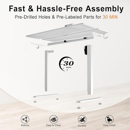 Adjustable Standing Desk, 40x24 Inch Electric Desk with 3 Memory Presets & Child Lock, Quiet Motor, Heavy Duty Steel Frame, Dual Hooks & Adjustable Feet, for Dual Monitors, Natural