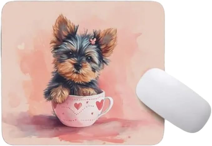 TUBBIE Basic Mousepad Puppy in Tea Cup Mouse Pad Desktop Laptop Computer Accessories Home Office Gaming Work Desk Computer Non-Slip Rubber Gift for Dogs Lover Mousepad Coffee or Tea (Yorkie)