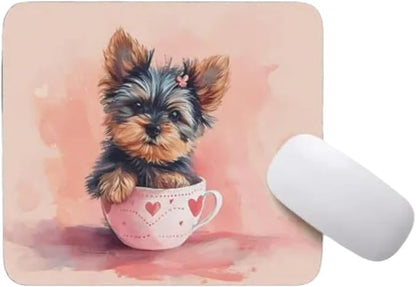TUBBIE Basic Mousepad Puppy in Tea Cup Mouse Pad Desktop Laptop Computer Accessories Home Office Gaming Work Desk Computer Non-Slip Rubber Gift for Dogs Lover Mousepad Coffee or Tea (Yorkie)