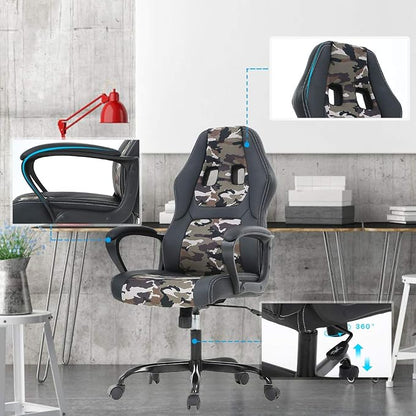 BestOffice Office Chair PC Gaming Chair Cheap Desk Chair Ergonomic PU Leather Executive Computer Chair Lumbar Support for Women, Men (Camo)