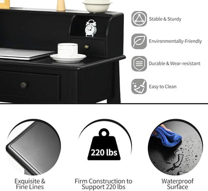 Giantex Writing Desk with 4 Drawers, Removable Floating Organizer 2-Tier Mission Home Computer Vanity Desk for Apartment Small Space (Black)