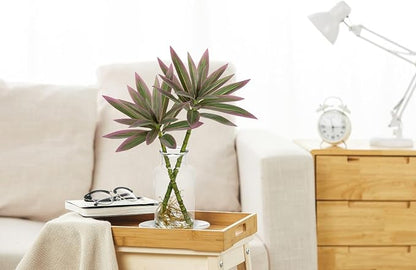 GnFlus Artificial Pink Plants Stems in Glass Vase with Faux Water,Fake Silk Plant Dracaena Leaves for Centerpiece Table Decorations Farmhouse Wedding Home Greenery Decor