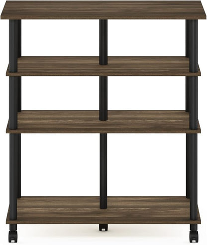 Furinno Helena 4-Tier Multifunction Rolling Open Shelves Storage Cart Organizer, Columbia Walnut/Black