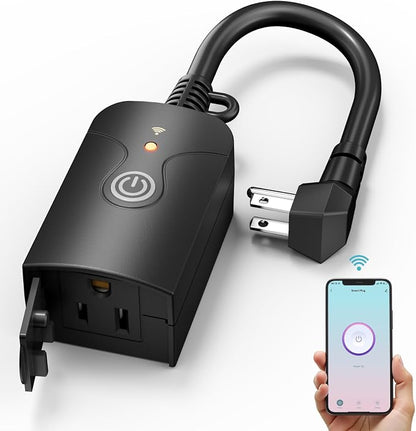 Outdoor Smart WiFi Plug Outlet, HBN Heavy Duty Wi-Fi Timer with One Grounded Outlet, Wireless Remote Control by App Compatible with Alexa and Google Home Assistant 2.4 GHz only, ETL Listed (1 Pack)