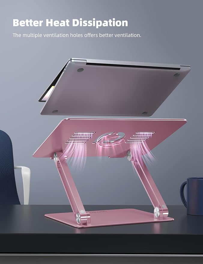 Lamicall Adjustable Laptop Stand, Portable Laptop Riser, Aluminum Laptop Stand for Desk Foldable, Ergonomic Computer Notebook Stand Holder for MacBook Air Pro, Dell XPS, HP (10-17.3'') -Pink