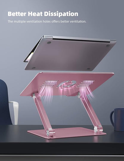 Lamicall Adjustable Laptop Stand, Portable Laptop Riser, Aluminum Laptop Stand for Desk Foldable, Ergonomic Computer Notebook Stand Holder for MacBook Air Pro, Dell XPS, HP (10-17.3'') -Pink