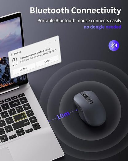 WL300 Bluetooth Mouse Silent Wireless Mice, Quiet Click, Cordless Computer Mouse with 6 Buttons, Sculpted Grip, Adjustable DPI for Laptop, PC, Mac, 18-Month Battery Life for Work or Travel ( Grey)