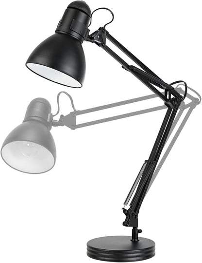 Globe Electric 5698601 28" Heavy Base Top Moving Spring Balanced Swing Arm Desk Lamp, Black, On/Off Rotary Switch on Shade, Office Decor, Reading Light, Home Essentials, Room Lighting