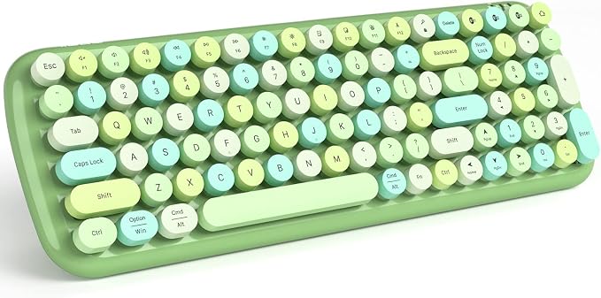 MOFII Wireless Bluetooth Keyboard for Mac, iPad, iPhone, PC, Laptop & Android, Connect up to 3 Devices Simultaneously, Portable 100-Key Typewriter Retro Round Keycaps Keyboard Green