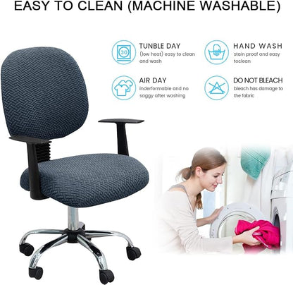 MIFXIN Stretch Computer Office Chair Covers 2 Piece Jacquard Elastic Slipcovers Furniture Protector for Rotating Computer Chairs, Only 1pcs Backrest Cover & 1pcs Seat Cover, NO Chair (Grey Blue)