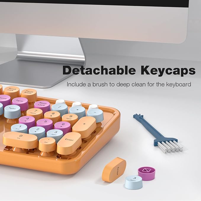 MOFII Wireless Keyboard and Mouse Combo, Retro Keyboard with Round Keycaps, 2.4GHz Dropout-Free Connection, Cute USB Mouse for PC/Laptop/Windows XP/7/8/10 (Orange-Colorful)