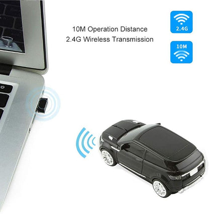 CHUYI Cool Sports Car Shaped Wireless Optical Mouse 1600 DPI Cordless Office School Mice with USB Receiver for PC Computer Laptop Gift (Black-1 Pack)