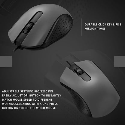 Bonuci 30 Pack USB Wired Mouse 3 Button Corded Computer Mice Bulk USB Mouse for PC Desktop, Laptop, Office, School, Classroom Use(Gray)