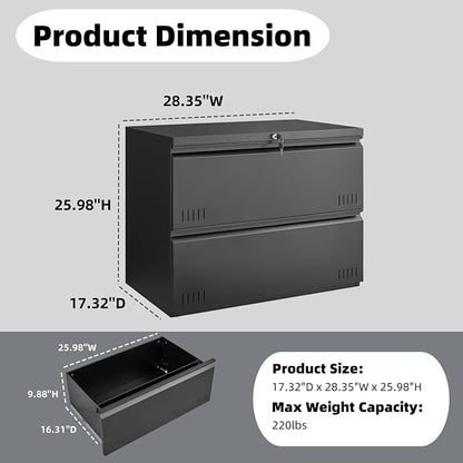 Approgreent 2 Drawer File Cabinet, File Cabinets for Home Office, Printer Stand, File Cabinet with Lock, Lateral Filing Cabinet for A4/Letter/Legal Size File Folders, Assembly Required(Black)