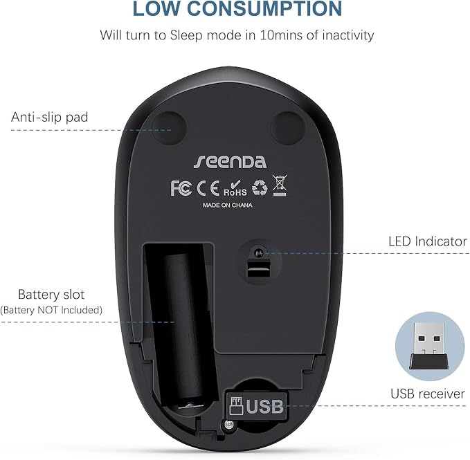 seenda Wireless Mouse, 2.4G Noiseless Mouse with USB Receiver Portable Computer Mice for PC, Tablet, Laptop, Notebook - Blue & Black