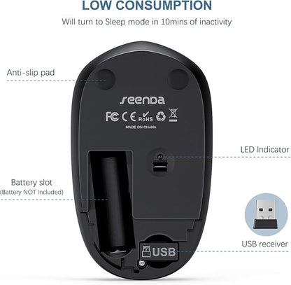 seenda Wireless Mouse, 2.4G Noiseless Mouse with USB Receiver Portable Computer Mice for PC, Tablet, Laptop, Notebook - Blue & Black