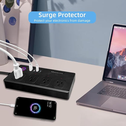 Matter Smart Power Sstrip, Compatible with Apple Home, Alexa, and Google Assistant, Supports Voice Control and Remote Access, Suitable for Home or Office,Black