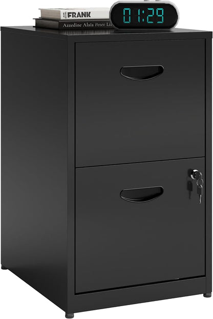Polup 2 Drawer File Cabinet with Lock, Metal File Cabinets for Home Office, Two Drawer Locking Filing Cabinet, Small File Cabinet for Under Desk for Hanging Letter Size, Black, Assembly Required