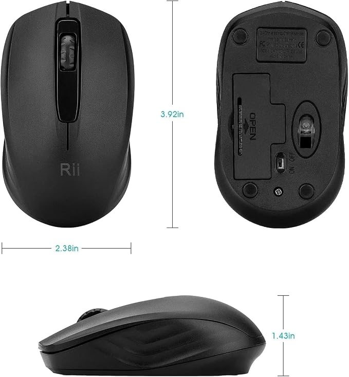 Rii Wireless Noiseless Mouse,2.4G Portable Computer Mice for PC, Laptop, Windows,Office Included Wireless USB dongle (Silent(Black)-New)