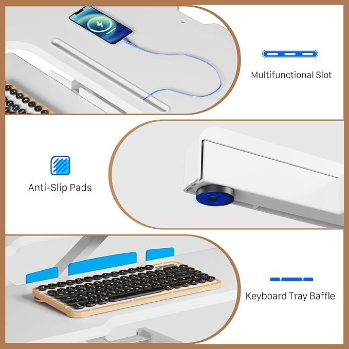 Standing Desk Converter 32 inch, Height Adjustable Sit Stand Desk Riser, Quick Sit to Stand Tabletop Dual Monitor Riser Workstation for Home Office with Keyboard Tray, White
