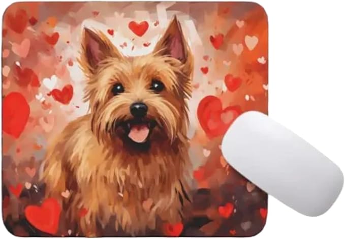 Australian Terrier Mouse Pad Dog with Red Hearts Pattern Non-Slip Rubber Mouse Pad Puppy in Love Mouse Pad for Home Office Work Desk Computer Desktop Laptop for Dog Lovers