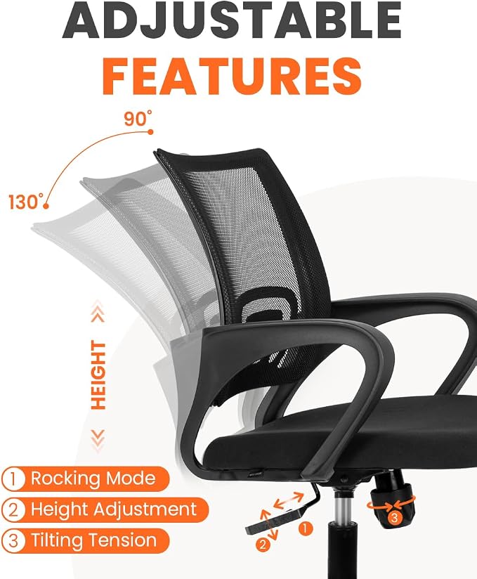 NEO CHAIR Office Desk Computer Chair Ergonomic Mesh Gaming Cushion Seat with Comfy Lumbar Mid Back Support Adjustable Height Swivel Rolling Wheels for Home Task (Mesh Black)