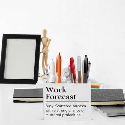 Funny Office Decor Humor Work Forecast Office Decoration Fun Desk Accessories Gifts for Women Men Coworkers Wooden Pencil Holder, Fun Gifts Desk Decor
