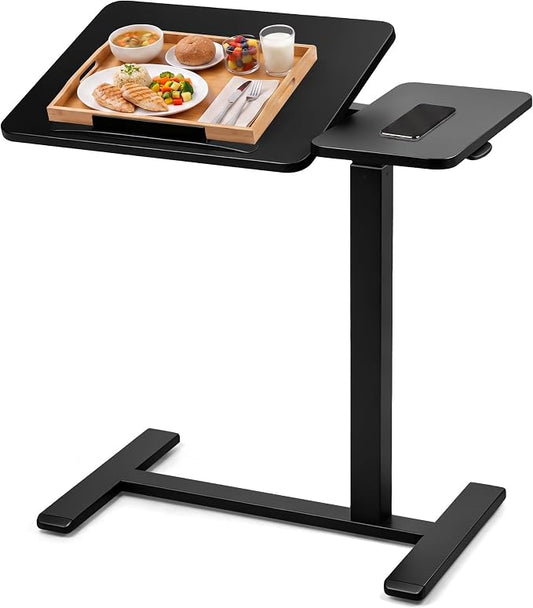 Adjustable Overbed Table with Tilt Board & Wheels, Rolling Bedside Laptop Desk for Hospital Bed Home Office, Height Adjustable Tray for Eating Working Reading, 26.18"-42.12" (Black)
