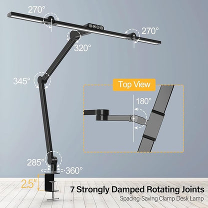 Micomlan Desk Lamp with Clamp, Architect Led Desk Lamp for Home Office with Remote Control, 24W Ultra Bright Auto Dimming Computer Light Adjustable Table Light for Working Workbench (Remote)