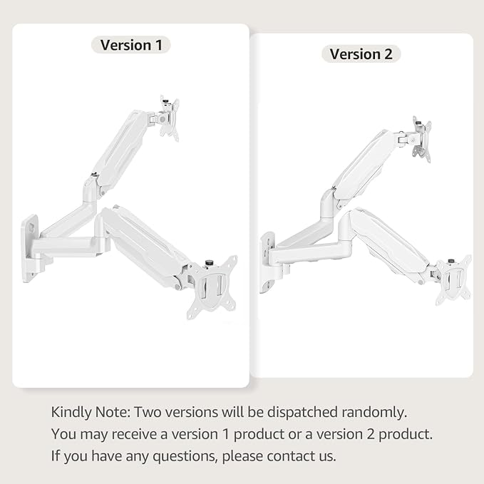 MOUNT PRO Dual Monitor Wall Mount for 13 to 32 Inch Computer Screens, Gas Spring Wall Monitor Arm for 2 Monitors, Each Holds Up to 19.8lbs, Adjustable Wall Monitor Mount with VESA 75x75/100x100, White