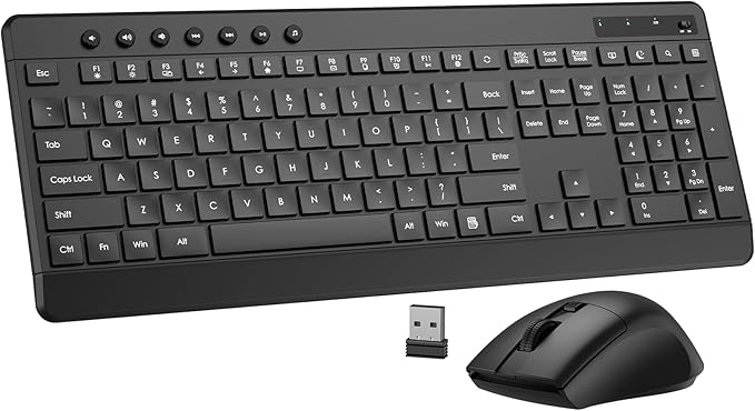 EDJO Wireless Keyboard and Mouse Combo, Silent Full-Sized 2.4GHz Wireless Keyboard and Adjustable DPI Mouse with USB Receiver, Auto-Sleep, for Laptop, Computer, PC