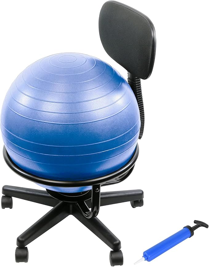 CanDo Metal Ball Chair - Inflatable Ergonomic Active Seating Exercise Ball Chair with Air Pump for Home, Office, and Classroom