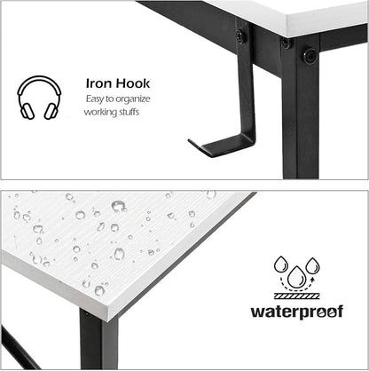 Lufeiya Computer Desk White Writing Table for Small Spaces Home Office 39 Inch Modern Study PC Desk with Storage Bag Hook, White Black