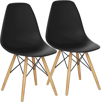 Giantex Dining Chairs Set of 2 Black, Pre Assembled Mid Century Modern Dining Chairs with Wood Legs, Armless Kitchen Chairs, Plastic Dining Side Chair for Dining Room, Kitchen, Living Room