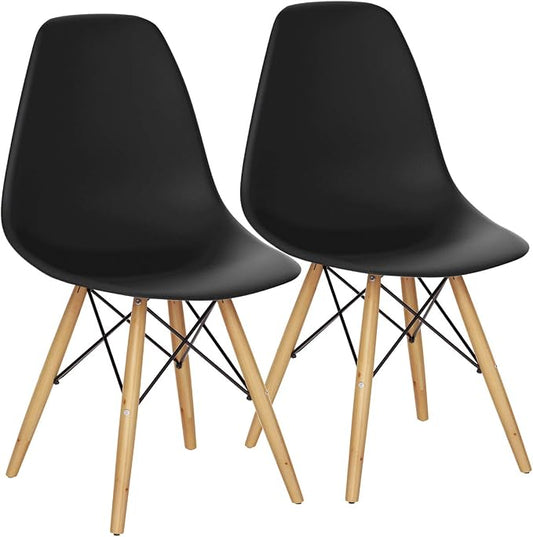 Giantex Dining Chairs Set of 2 Black, Pre Assembled Mid Century Modern Dining Chairs with Wood Legs, Armless Kitchen Chairs, Plastic Dining Side Chair for Dining Room, Kitchen, Living Room