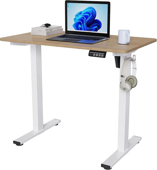 LongKe Electric Standing Desk Adjustable Height, 40x24 Inches Sit Stand up Desktop for Home Office, Ergonomic Rising Computer Table with Memory Preset, Yellow Beams
