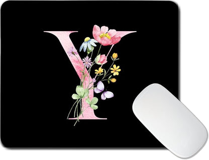 Mouse Pad Pinks Flowers Initial Letters Mousepad Desktop Laptop Computer Accessories Home Office Gaming Work Desk Computer Non-Slip Rubber Monogram Floral Alphabet A-Z mousepad (Y)