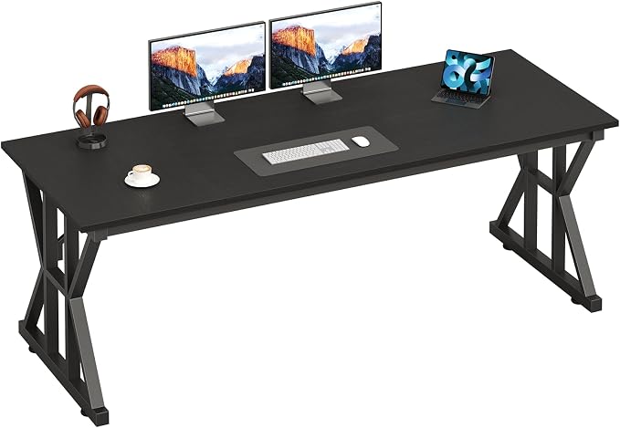 TVU 63-Inch Executive Desk, Large Office Desk with Thicken Frame, Computer Desk Modern Simple Desk for Home Office, Black
