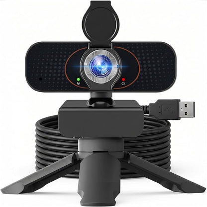 1080P USB Webcam for PC with Microphone Privacy Cover & Tripod | Plug and Play, No drivers; Clear Video Auto Lighting; Noise Canceling Audio; Universal Clamp Mount; Works with Zoom and Teams