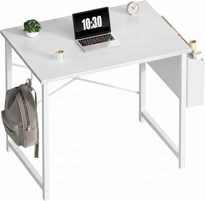OLIXIS Small Computer Desk, 31 Inch Home Office Desks, Writing Study Craft Work Gaming Table, Computer Workstation for Bedroom Small Spaces with Storage Bag and Headphone Hook, White
