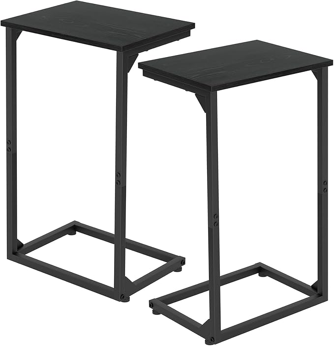 AMHANCIBLE C Shaped End Tables Set of 2, Couch Side Tables that Slide Under Sofa, Slim TV Trays for Living Room and Bedroom, Narrow Space Saving Laptop Workstation, Black, HET02BBK