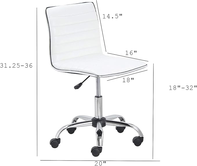 BTEXPERT BTExpert Swivel Mid Back Armless Ribbed Designer Task Chair Leather Soft Upholstery Office Chair - White